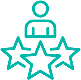 outline of the a person with three stars in teal